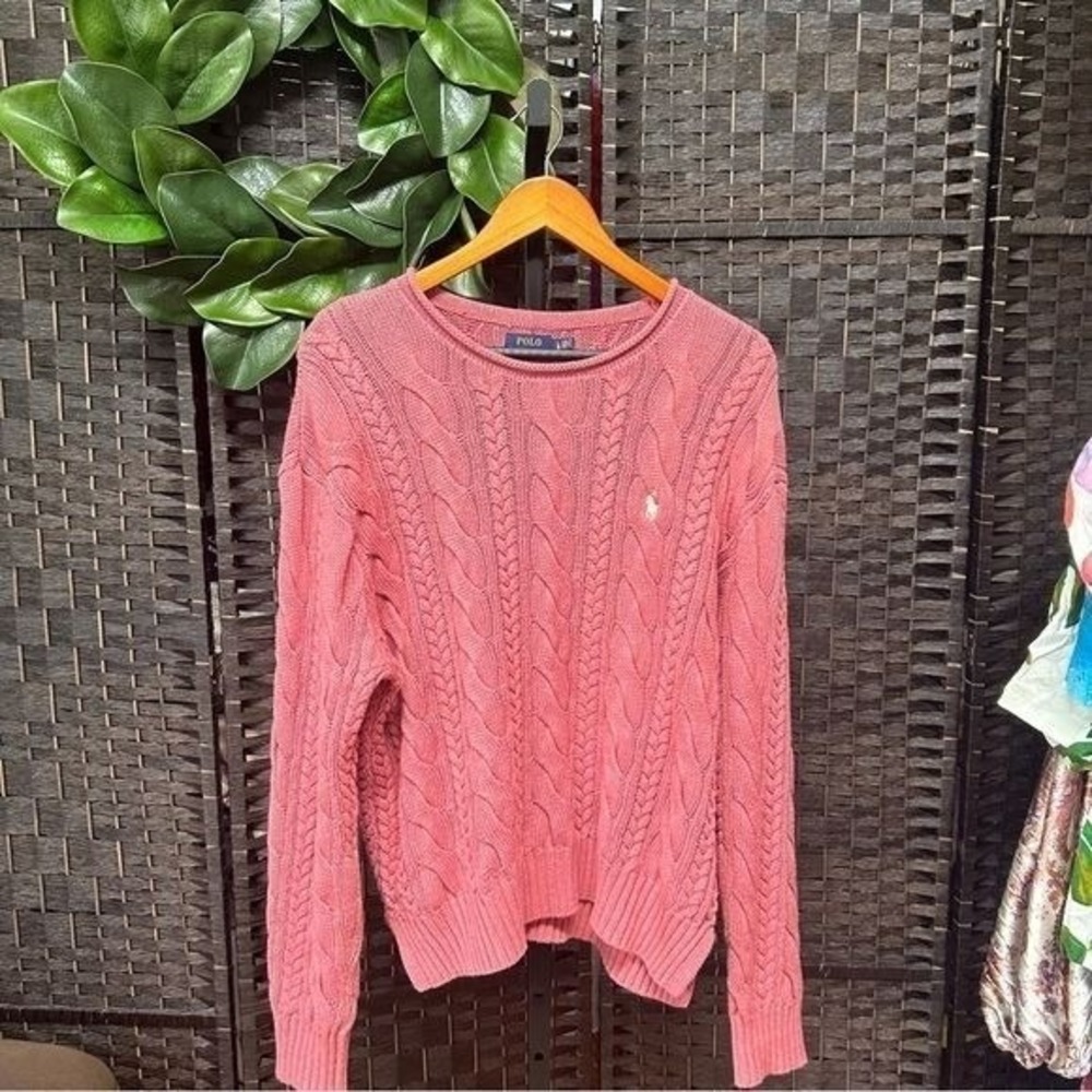 Ralph Lauren Cable Knit Crewneck Sweater in Dusty Rose